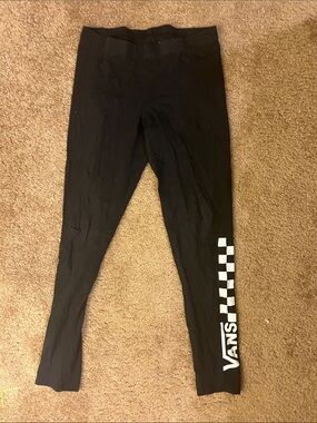 Vans Black Leggings with White Checkerboard Accent